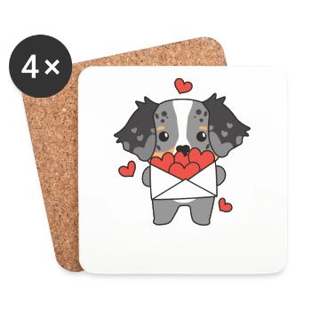 Berger australien Saint-Valentin animaux mignons - Dessous de verre (lot de 4) - blanc - Devant