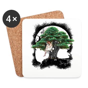 magique, forêt, arbre, fille, femme, sensuel, nature - Dessous de verre (lot de 4) - blanc - Devant