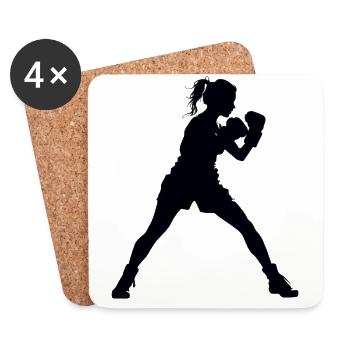 Femme Fille Boxe - Dessous de verre (lot de 4) - blanc - Devant