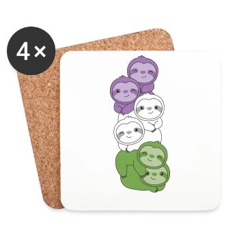 Genderqueer Drapeau Fierté LGBTQ Mignon Paresseux - Dessous de verre (lot de 4) - blanc - Devant