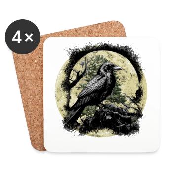 Moon, Raven, Crow, Bird, Occult, Spiritual - Coasters (set of 4) - white - Front