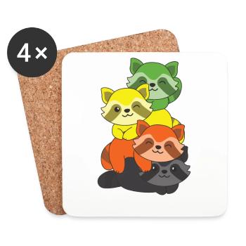 Aromantic Flag Pride LGBTQ Cute Raccoon Bunch - Coasters (set of 4) - white - Front