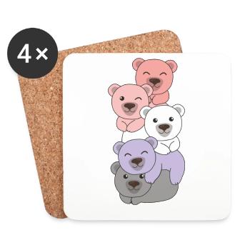 Cupioromantic Flag Pride LGBTQ Cute Bear Bunch - Coasters (set of 4) - white - Front