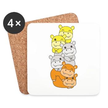 Maverique Flag Pride LGBTQ Cute Hippo - Coasters (set of 4) - white - Front