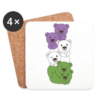 Genderqueer Drapeau Fierté LGBTQ Ours mignon - Dessous de verre (lot de 4) - blanc - Devant