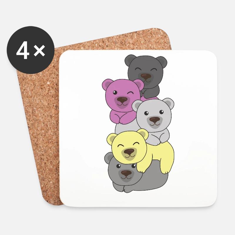 Perigirl Flag Pride LGBTQ süßer Bär Stapel - Untersetzer (4er-Set) - Weiß