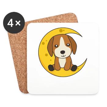 Moon Beagle Animaux mignons pour les enfants la nuit - Dessous de verre (lot de 4) - blanc - Devant