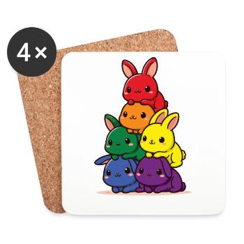 Hasen Regenbogen Flagge Pride Monat süßer Hase - Untersetzer (4er-Set) - Weiß - Vorne