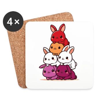 Lapins Lesbienne Drapeau Mois de la fierté Mignon Lapin - Dessous de verre (lot de 4) - blanc - Devant