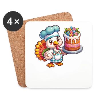 Thanksgiving Truthahn Bäcker Torte Nachtisch - Untersetzer (4er-Set) - Weiß - Vorne