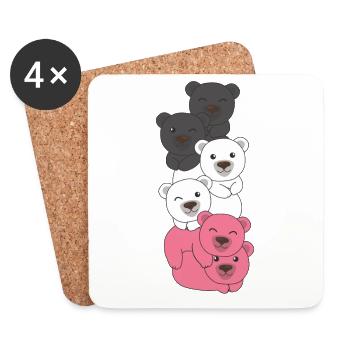 Drapeau fémarique Pride LGBTQ Ours mignon - Dessous de verre (lot de 4) - blanc - Devant