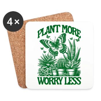 PLANT MORE WORRY LESS Gardening - Coasters (set of 4) - white - Front
