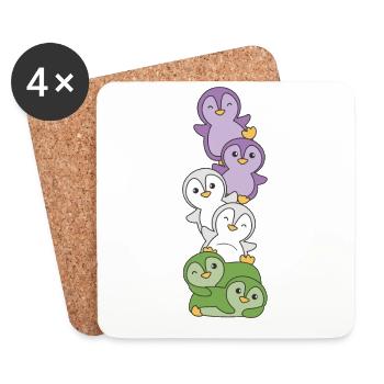 Genderqueer Drapeau Pride LGBTQ Pingouin mignon - Dessous de verre (lot de 4) - blanc - Devant