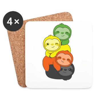 Aromantic Flag Pride LGBTQ Cute Sloth Bunch - Coasters (set of 4) - white - Front