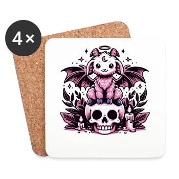 Kawaii Pastel Goth Mignon Effrayant Chèvre Chauve-Souris - Dessous de verre (lot de 4) - blanc - Devant
