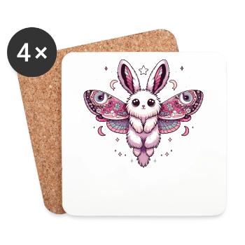 Kawaii Pastel Goth Cute Creepy Bunny Moth - Coasters (set of 4) - white - Front