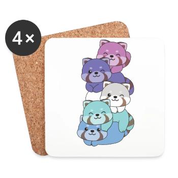 Spectrasexual Flag Pride LGBTQ Mignon Panda roux - Dessous de verre (lot de 4) - blanc - Devant