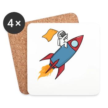 Astronaute sur une fusée - Dessous de verre (lot de 4) - blanc - Devant