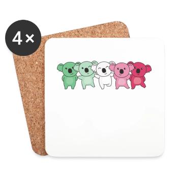 Abrosexuel Drapeau Fierté LGBTQ Koala mignon - Dessous de verre (lot de 4) - blanc - Devant