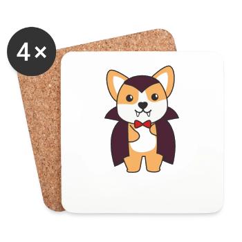 Corgi Happy Halloween Cute Vampire Costume - Coasters (set of 4) - white - Front