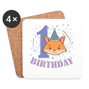 1. Birthday Katze Kind Mädchen - Untersetzer (4er-Set) - Weiß - Vorne