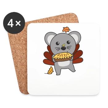 Le jour de Thanksgiving habille la souris à la dinde avec une tarte - Dessous de verre (lot de 4) - blanc - Devant