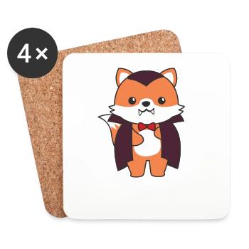 Fox Happy Halloween Costume de vampire mignon - Dessous de verre (lot de 4) - blanc - Devant