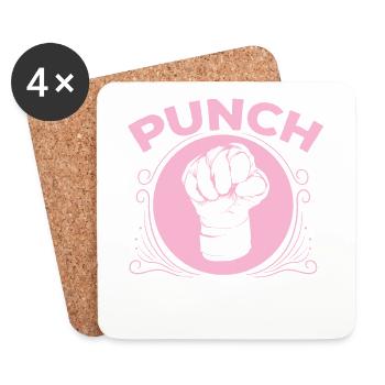 Muay Thai « Punch » Poing Rose - Dessous de verre (lot de 4) - blanc - Devant