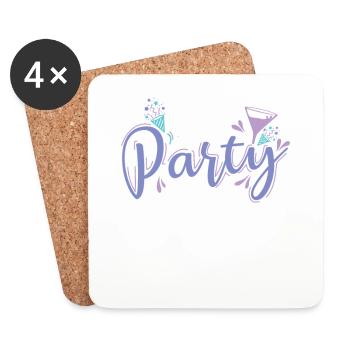 Party mit Sekt Freunde - Untersetzer (4er-Set) - Weiß - Vorne