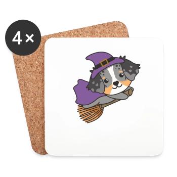 Australian Shepherd Halloween Hexe Kinder Hexen - Untersetzer (4er-Set) - Weiß - Vorne