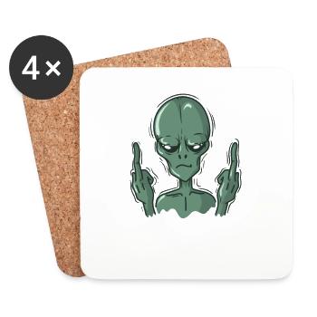 Alien montre le majeur - Dessous de verre (lot de 4) - blanc - Devant