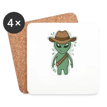 Außerirdischer mit Cowboy Hut - Untersetzer (4er-Set) - Weiß - Vorne