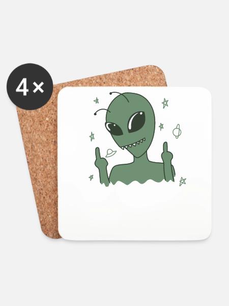 Aliens shows middle finger - Coasters (set of 4) - white