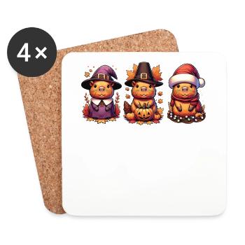 Joyeux Hallothanksmas Capybara Capybara de Noël - Dessous de verre (lot de 4) - blanc - Devant
