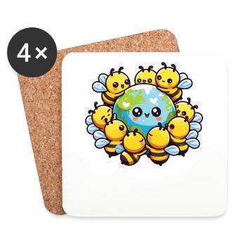 Sauvez la Terre Les abeilles vivent ici Sauvez les abeilles - Dessous de verre (lot de 4) - blanc - Devant