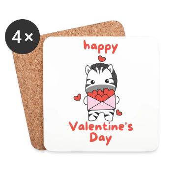 Zebra zum Valentinstag süße Tiere mit Herzen - Untersetzer (4er-Set) - Weiß - Vorne