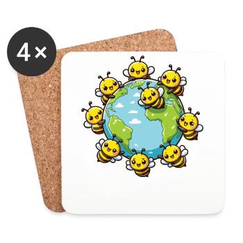 Sauvez la Terre Les abeilles vivent ici Sauvez les abeilles - Dessous de verre (lot de 4) - blanc - Devant
