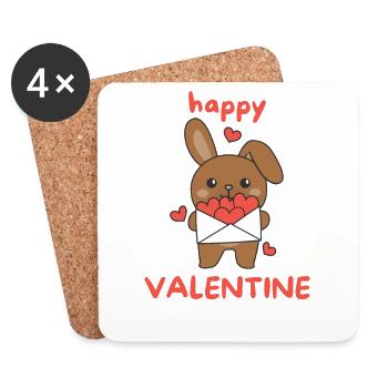Hase zum Valentinstag süße Tiere mit Herzen - Untersetzer (4er-Set) - Weiß - Vorne