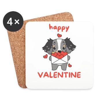 Berger australien pour la Saint-Valentin Animaux mignons - Dessous de verre (lot de 4) - blanc - Devant