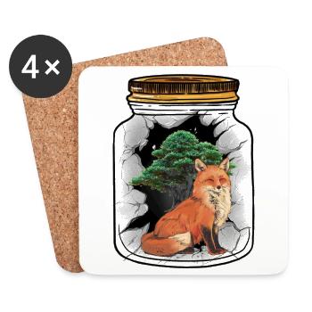 Renard, Renards, Habitants De La Forêt, Arbre - Dessous de verre (lot de 4) - blanc - Devant