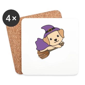 Labrador Halloween Hexe Kinder Hexen Kostüm - Untersetzer (4er-Set) - Weiß - Vorne
