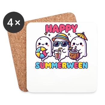Happy Summerween Summer Halloween Ghost - Coasters (set of 4) - white - Front