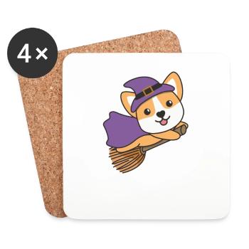 Corgi Halloween Hexe Kinder Hexen Kostüm - Untersetzer (4er-Set) - Weiß - Vorne