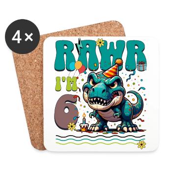 6ème anniversaire Rawr T Rex Dinosaure - Dessous de verre (lot de 4) - blanc - Devant