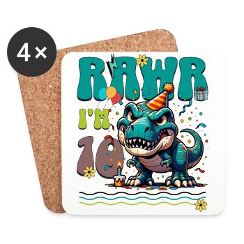 10e anniversaire Rawr T Rex dinosaure - Dessous de verre (lot de 4) - blanc - Devant