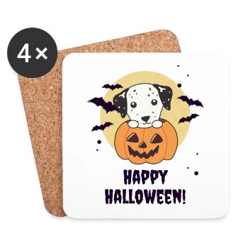 Dalmatians in Pumpkin Cute Dogs Happy Halloween - Coasters (set of 4) - white - Front