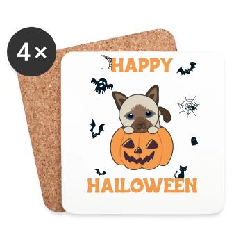 Cat in Pumpkin Cute Cats Happy Halloween - Coasters (set of 4) - white - Front