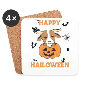 Chèvre à la citrouille chèvres mignonnes Joyeux Halloween - Dessous de verre (lot de 4) - blanc - Devant