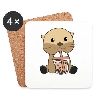 Loutre Bubble Tea Loutre Animaux mignons - Dessous de verre (lot de 4) - blanc - Devant
