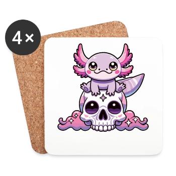 Kawaii Pastel Goth Mignon Creepy Axolotl Chauve-souris - Dessous de verre (lot de 4) - blanc - Devant